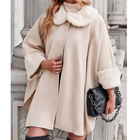 Classic Vegan Fur 3/4 sleeve Cape Jacket Coat - Picture 6 of 6